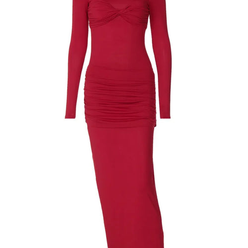 Load image into Gallery viewer, Elegant Elastic Tight Pleated Dress For Women Sexy Slim Long Sleeved Vestidos Autumn Winter New 2024 Party Evening Dress
