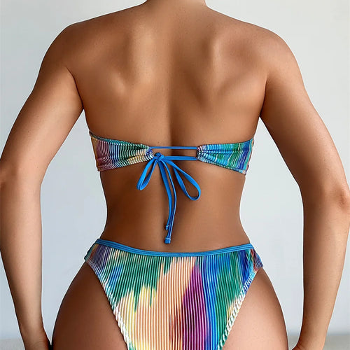 Load image into Gallery viewer, Tie Dye Bandeau Bikinis Set 2025 High Waist Swimsuit Women Swimwear Sexy Bandage Biquini Bathing Suit Beachwear
