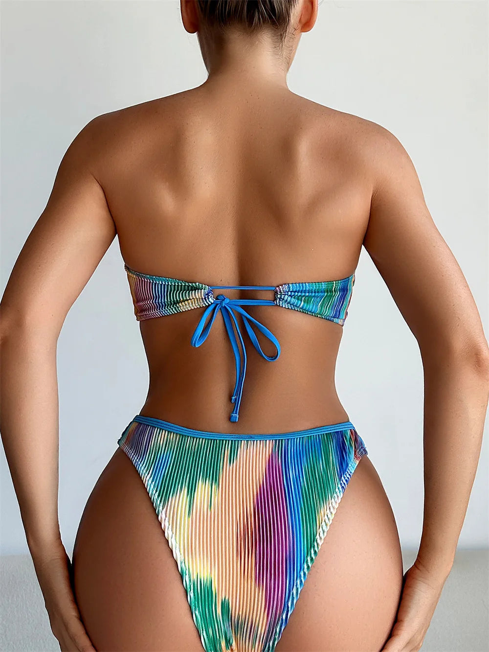 Tie Dye Bandeau Bikinis Set 2025 High Waist Swimsuit Women Swimwear Sexy Bandage Biquini Bathing Suit Beachwear