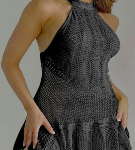 Halter Hollow Out Backless Crochet Knitted Tunic Beach Cover Up Cover-ups Beach Dress Beach Wear Beachwear Female Women V6125