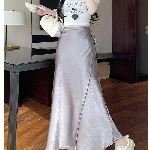Load image into Gallery viewer, French Fashion Solid High Waist Lace-up Long Skirts 2025 Spring Summer Women Vacation Pleated Fishtail Skirt Simplicity Popular

