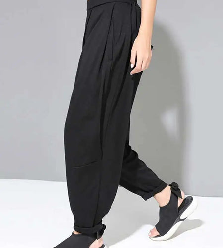 High Elastic Waist Black Pockets Casual Harem Pants New Loose Fit Trousers Women Fashion Tide Spring Autumn 2025 1DF4685