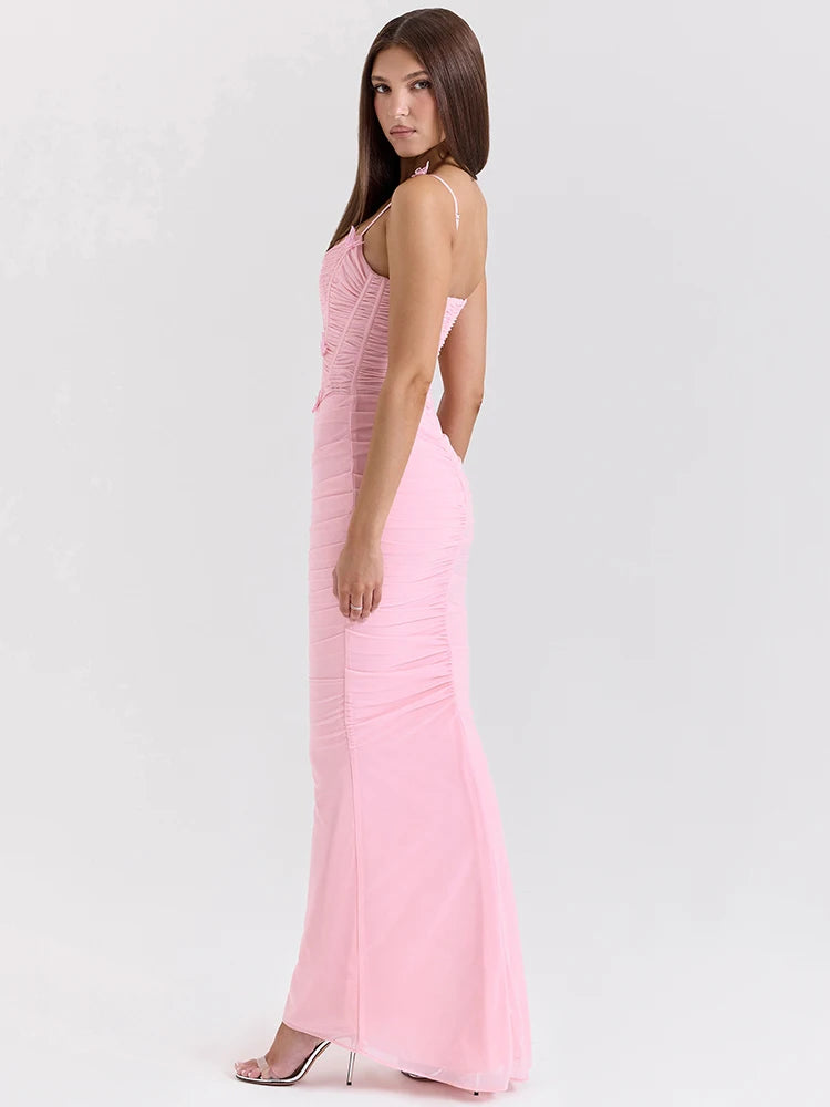 Bow Spaghetti Strap Sexy Maxi Dress For Women Gown Elegant Off-shoulder Sleeveless Backless Evening Club Party Dress