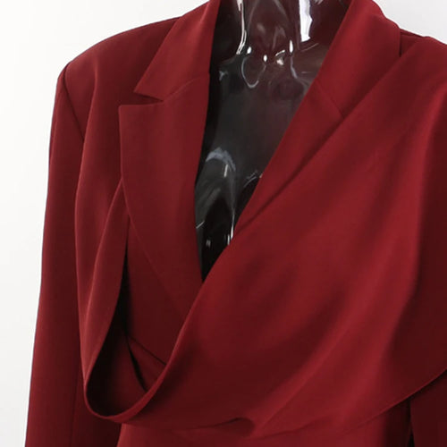 Load image into Gallery viewer, Women Red Irregular Scarf Spliced Elegant Blazer New Lapel Long Sleeve Jacket Fashion Tide Spring Autumn 2025 CPDB330
