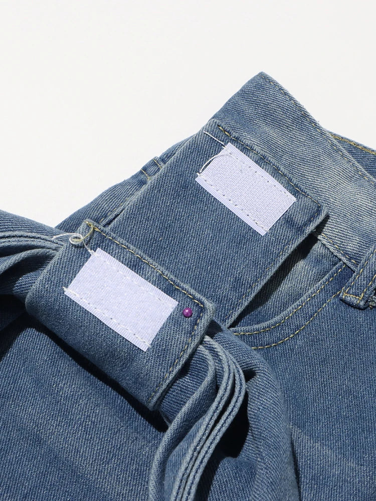 Designer Patchwork Bowknot Jeans For Women High Waist Spliced Pocket Streetwear Full Length Pants Female Fashion