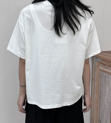 Women White  Plaid Irregular Hem Big Size T-shirt New Round Neck Short Sleeve Fashion Tide Spring Summer 2025 1DJ1674