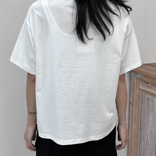 Load image into Gallery viewer, Women White  Plaid Irregular Hem Big Size T-shirt New Round Neck Short Sleeve Fashion Tide Spring Summer 2025 1DJ1674
