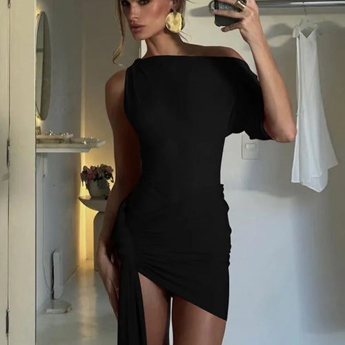 Load image into Gallery viewer, Oblique Shoulder Backless Irregular Sexy Mini Dress For Women Fashion Sleeveless Draped Ruched Club Dress Elegant
