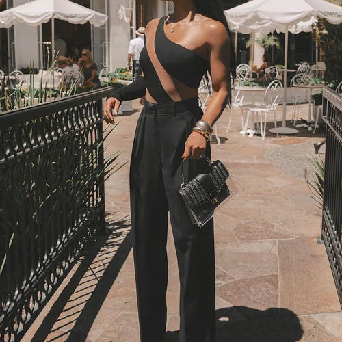 Load image into Gallery viewer, Sexy Stripe Long Sleeve Bodysuit Women One Shoulder Tight Elastic Female Bodysuit Casual Fashion Street Autumn New 2023
