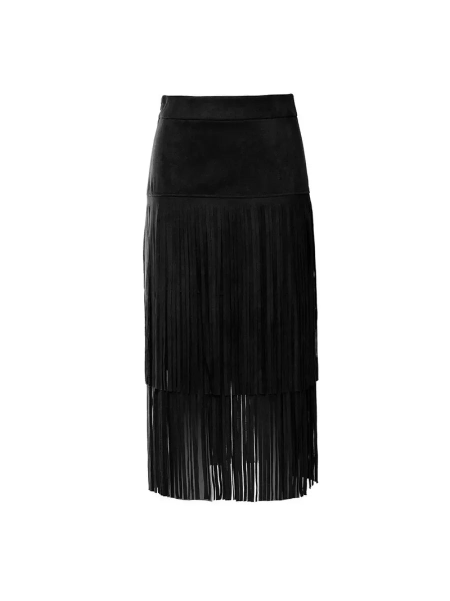 Spliced Tassel Designer Skirts for Women High Waist Chic Slimming Skirt Female Fashion Style Clothes