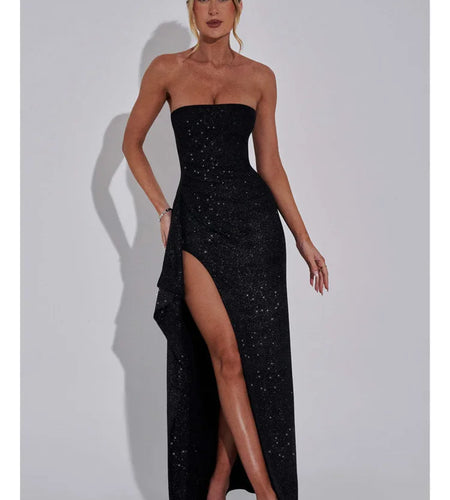 Elegant Strapless Bodycon High Slit Evening Gown Women Sexy Sleeveless Backless Tight Long Dress Slim Party Club Vestido