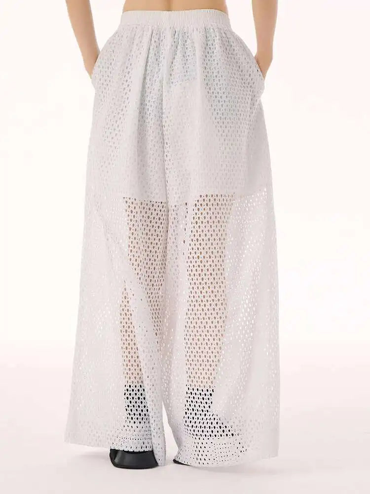 Women White Hollow Out Big Size Long Elegant Shirt Dress New Lapel Sleeveless Fashion Tide Spring Autumn 2025 1DH9424