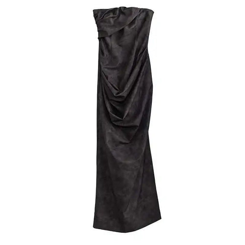 Load image into Gallery viewer, Women Gray Shaped Pleated Pu Leather Long Elegant Strapless Dress New Sleeveless Fashion Tide Spring Autumn 2025 1DH4724
