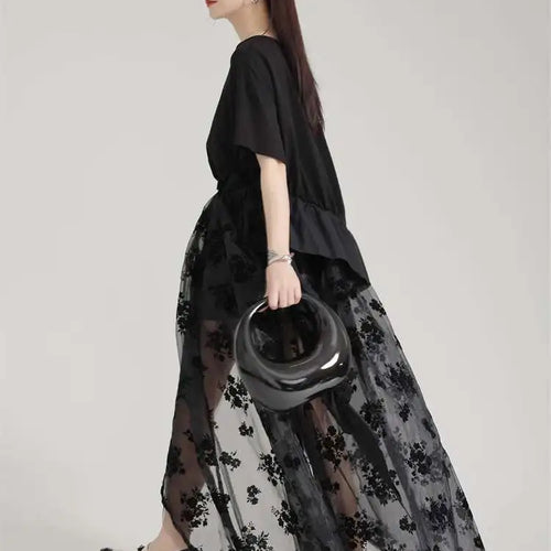 Load image into Gallery viewer, High Waist Black Lace Organza Perspective A-line Half-body Skirt Women Fashion Tide New Spring Autumn 2025 1DH6041
