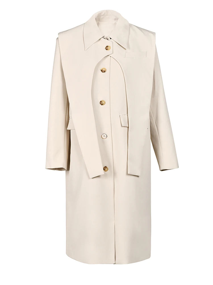 Women Blue Irregular Big Size Long Blazer New Lapel Long Sleeve Loose Fit Jacket Fashion Tide Spring Autumn 2025 7AB039