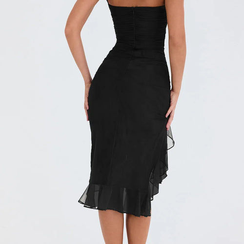 Load image into Gallery viewer, Elegant Ruffle Ruched Midi Dress For Women Robe Summer New Backless Sleeveless Irregular Club Party Sexy Dress Vestido
