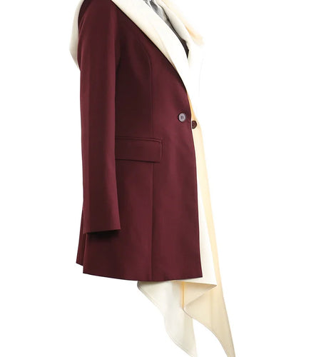Women Wine Red Irregular Color-block Elegant Blazer New Hooded Long Sleeve Jacket Fashion Tide Spring Autumn 2025 1DH9528