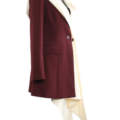 Load image into Gallery viewer, Women Wine Red Irregular Color-block Elegant Blazer New Hooded Long Sleeve Jacket Fashion Tide Spring Autumn 2025 1DH9528
