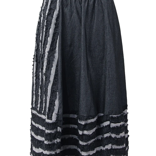 Load image into Gallery viewer, High Elastic Waist Black Burr Striped Irregular A-line Half-body Skirt Women Fashion Tide New Spring Autumn 2025 1DH5351
