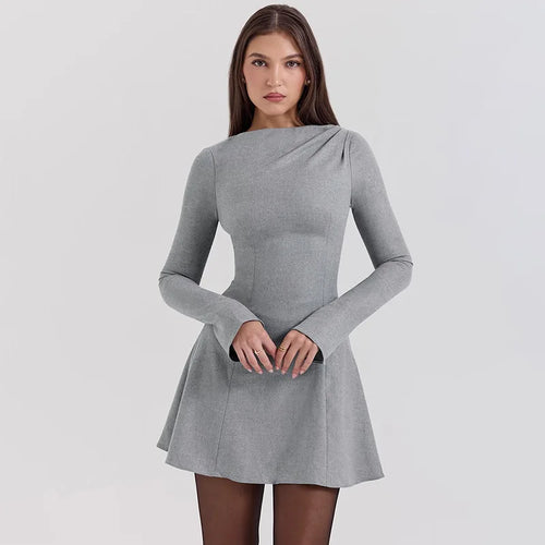 Load image into Gallery viewer, Long Sleeve High Waist Sexy Mini Dress For Women Autumn Winter New Solid O Neck Bodycon Club Party Dress Elegant
