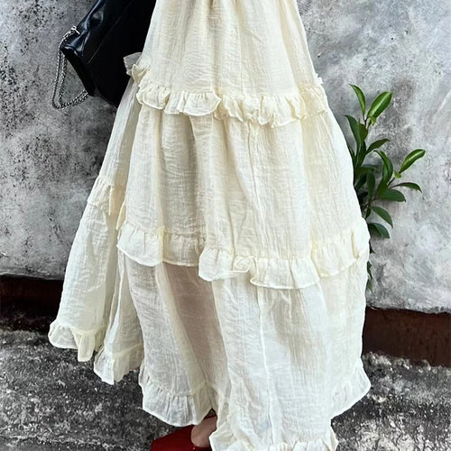 Load image into Gallery viewer, Patchwork Ruffles Skirts For Women High Waist Loose Solid Elegant A Line Skirt Spring Female Fashion Clothing
