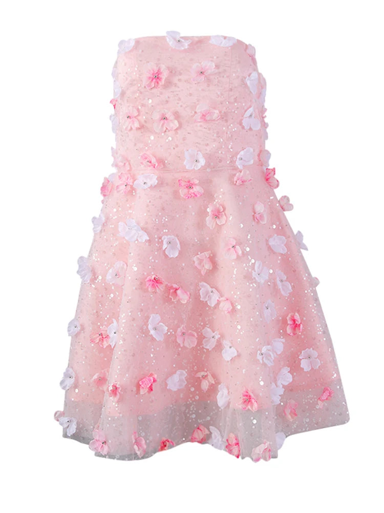 Women Three-dimensional Flower Rhinestones Mini Strapless Dress New Sleeveless Fashion Tide Spring Autumn 2025 CPG2978