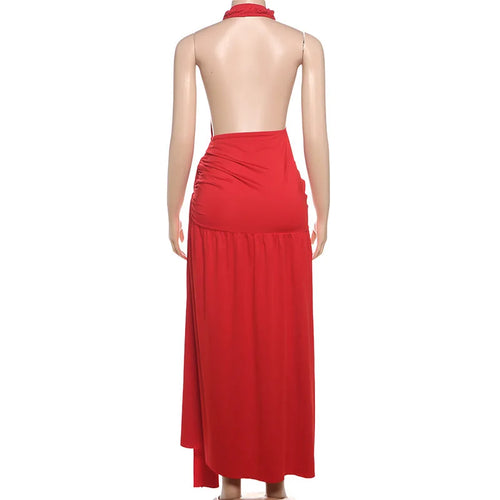 Load image into Gallery viewer, Halter Deep V Neck Sexy Maxi Dress For Women Gown Fashion Solid Sleeveless Backless Draped Ruched Bodycon Long Dress
