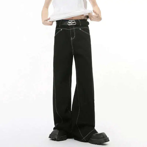 Load image into Gallery viewer, Summer New Men's Jeans Casual Bright Line Solid Color Denim Pants Straight Wide Leg Loose Male Trousers Korean Style 9C8203
