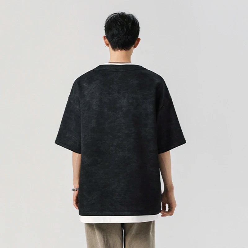 Men's T-shirt Short Sleeve New Summer Tie Dye Design V-neck Fake Two-pieces Sylish Solid Color Trendy Male Clothing 9W1934