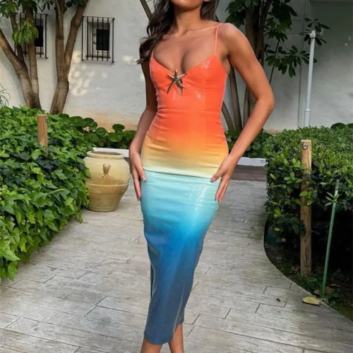 Load image into Gallery viewer, Sequins Spaghetti Strap Gradient Sexy Maxi Dress For Women Fashion Sleeveless Backless Split Sparkle Club Party Dress
