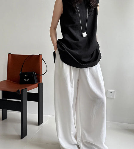 High Waist White Blue Brief Pocket Casual Long Wide Leg Pants New Trousers Women Fashion Tide Spring Autumn 2025 1DJ1357