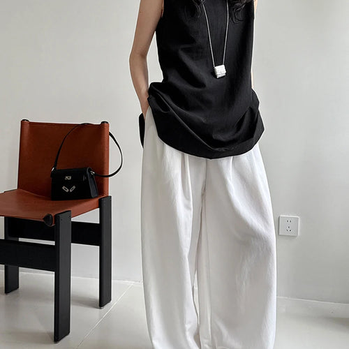 Load image into Gallery viewer, High Waist White Blue Brief Pocket Casual Long Wide Leg Pants New Trousers Women Fashion Tide Spring Autumn 2025 1DJ1357
