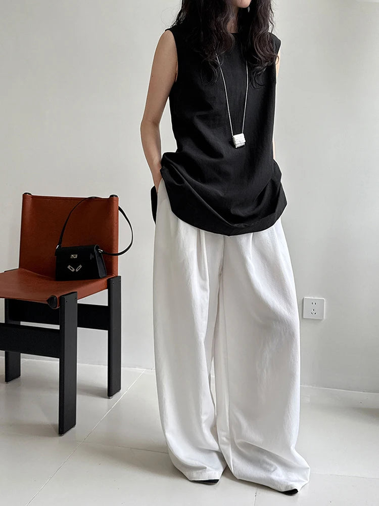 High Waist White Blue Brief Pocket Casual Long Wide Leg Pants New Trousers Women Fashion Tide Spring Autumn 2025 1DJ1357