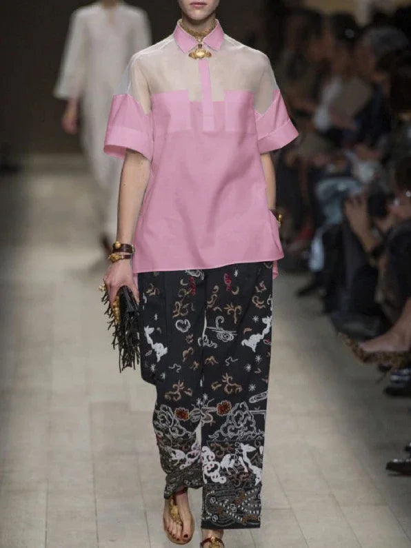 Summer Women White Trendy Short Sleeves Tops Shirts Fashion Vintage Elegant See-through Blouses Shirts for Woman