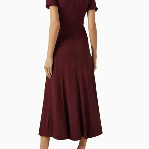 Load image into Gallery viewer, Korean Women's Red Round Neck Short Sleeve Split Knit Dresses Spring Summer Black White Single Breasted Holiday Long Dress 2024
