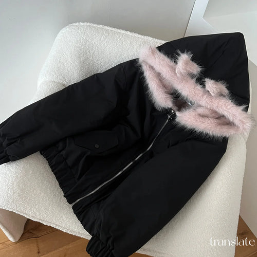 Load image into Gallery viewer, Korean Fashion Black Velvet Long Sleeve Versatile Zipper Jacket Women Autumn Winter Elegant Single Breasted Hooded Coat Tops New
