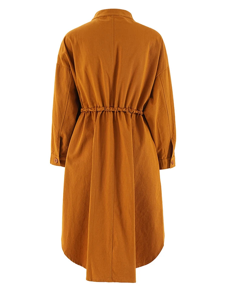 Women Orange Big Size Long Casual Blouse New Stand Collar Long Sleeve Shirt Fashion Tide Spring Autumn 2025  CPG2083