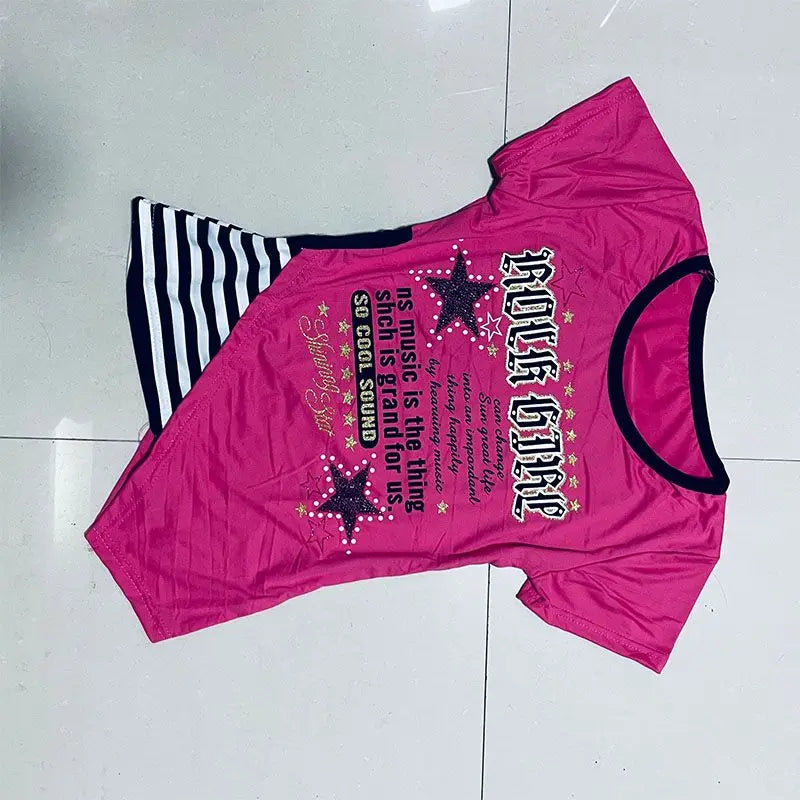 Korean Summer Fake 2 Pieces Casual T-shirt Y2k Aesthetic Irregular Patchwork Top Women Grunge Vintage Letter Print Harajuku Tees