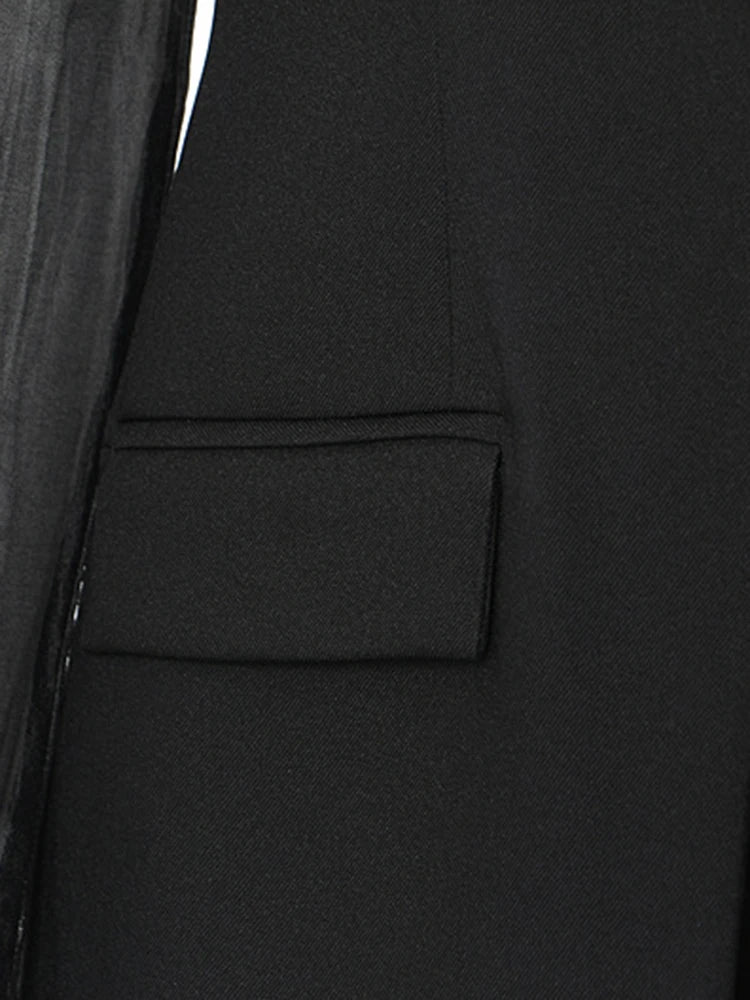 Women Black Mesh Perspective Elegant Blazer New Square Collar Long Sleeve Jacket Fashion Tide Spring Autumn 2025 1DH3990