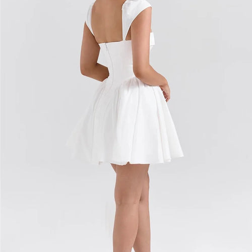 Load image into Gallery viewer, White Backless Sexy Mini Dress For Women Fashion Square Collar Short Sleeve High Waist A-line Club Party Sexy Dress
