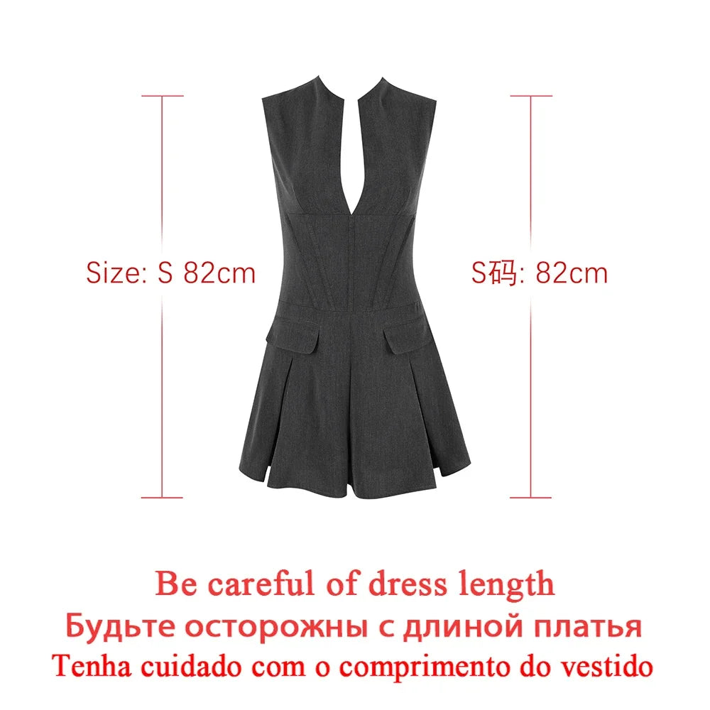 Autumn Women Office Lady Blazer Dress Sleeveless 2023 Casual Fashion A Line Dress with Pocket Gray Women's Clothing