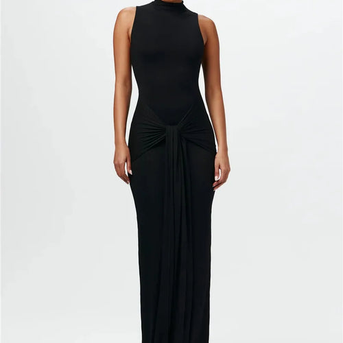 Load image into Gallery viewer, Half High Collar Irregular Tank Dress For Women 2024 New Fashion Sleeveless Bodycon Ruched Sexy Long Dress Elegant
