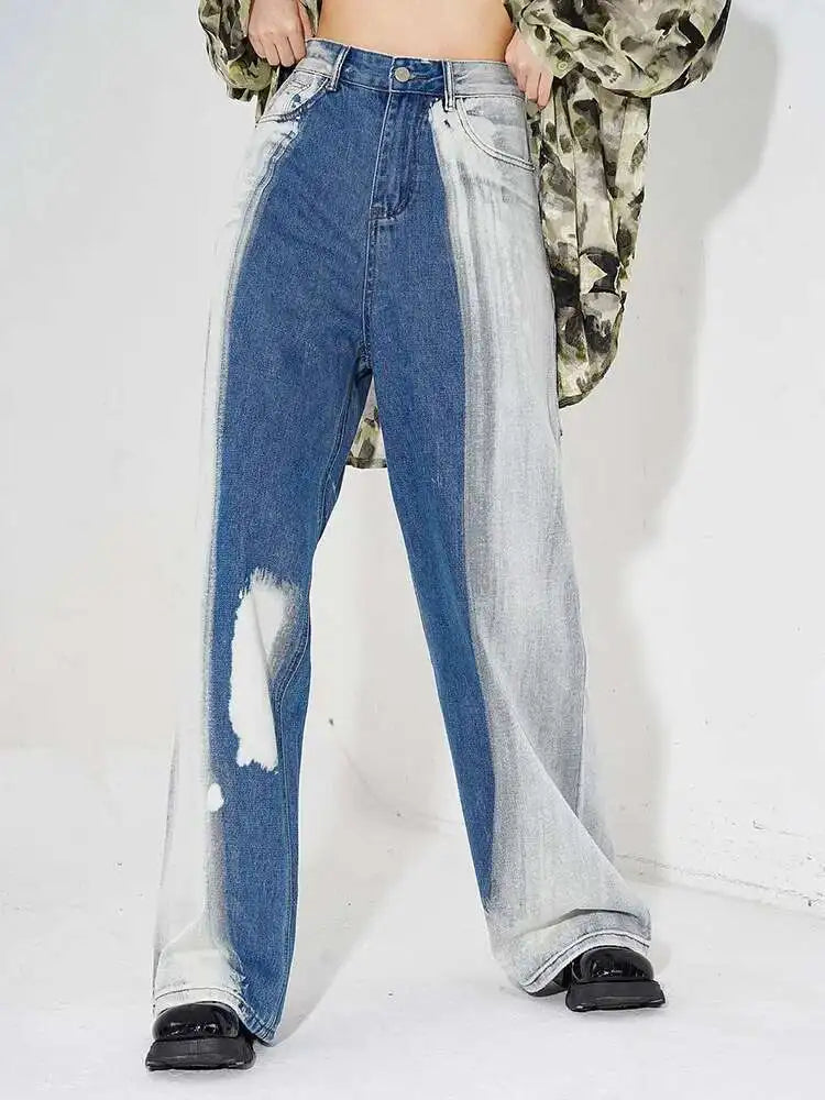 High Waist Blue Denim Gradual Color Casual Long Wide Leg Jeans New Women Trousers Fashion Tide Spring Autumn 2025 1DH4937