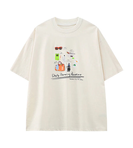 Men's T-shirts New Cartoon Printing Korean Style Short Sleeve Tees Solid Color Summer Round Neck Pullover Menswear 9W1847