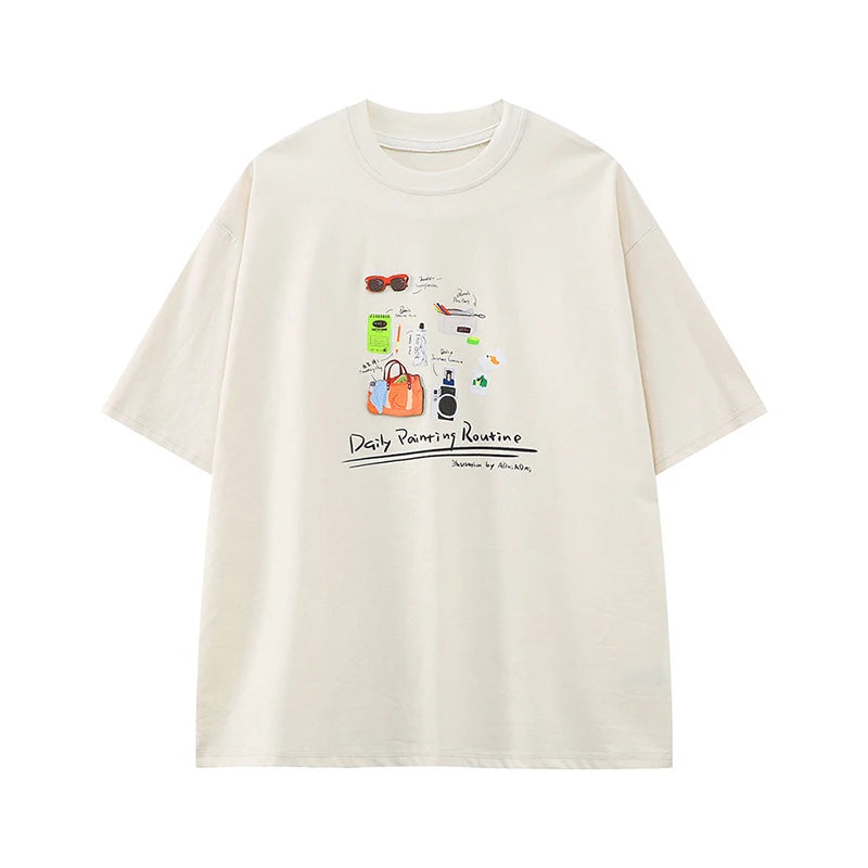 Men's T-shirts New Cartoon Printing Korean Style Short Sleeve Tees Solid Color Summer Round Neck Pullover Menswear 9W1847