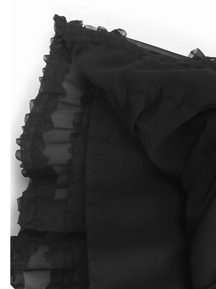 High Elastic Waist Black Irregular Ruffles A-line Half-body Skirt Women Fashion Tide New Spring Autumn 2025  1DJ1106