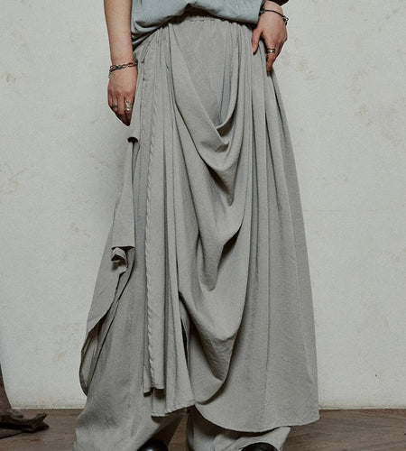 High Waist Khaki Gray Irregular Pleated Spliced Long Wide Leg Pants New Trousers Women Fashion Spring Autumn 2025 1DJ1181