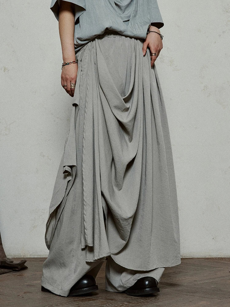 High Waist Khaki Gray Irregular Pleated Spliced Long Wide Leg Pants New Trousers Women Fashion Spring Autumn 2025 1DJ1181