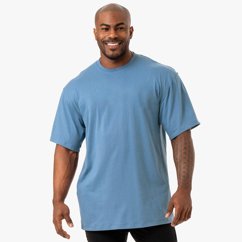 Fitness Sport T-shirt Men Cotton Casual Loose Short Sleeve Tee Shirt Male Gym Bodybuilding Tops Summer Crossfit Training Apparel