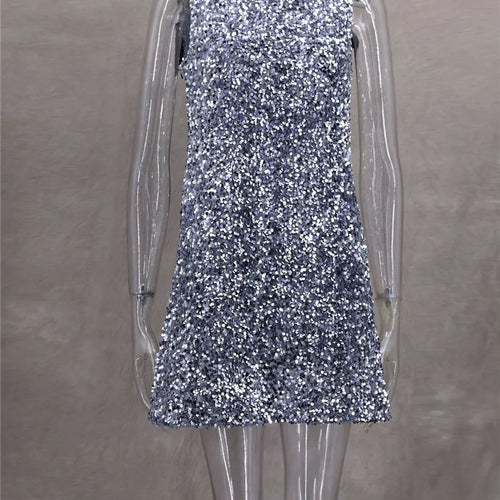 Load image into Gallery viewer, Sequins Backless Bow Sexy Mini Dress For Women Robe 2025 New Sleeveless A-line Sparkle Club Dress Elegant Vestido
